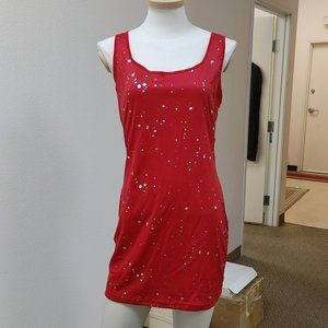 MINI RED DRESS WITH SILVER MOLTEN DROPS BY FARIS STYLE SIZE L